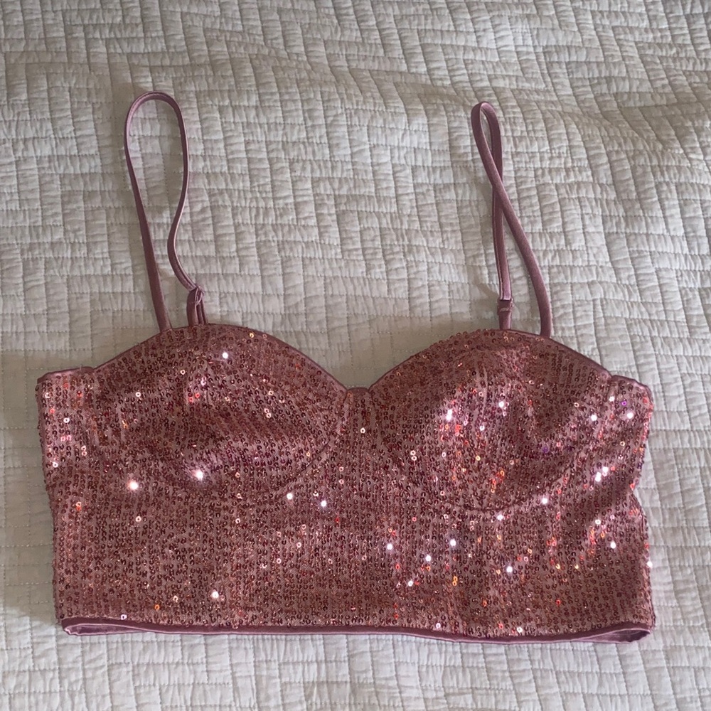 Pink Sequin Crop Top cocktail club rave party attire
